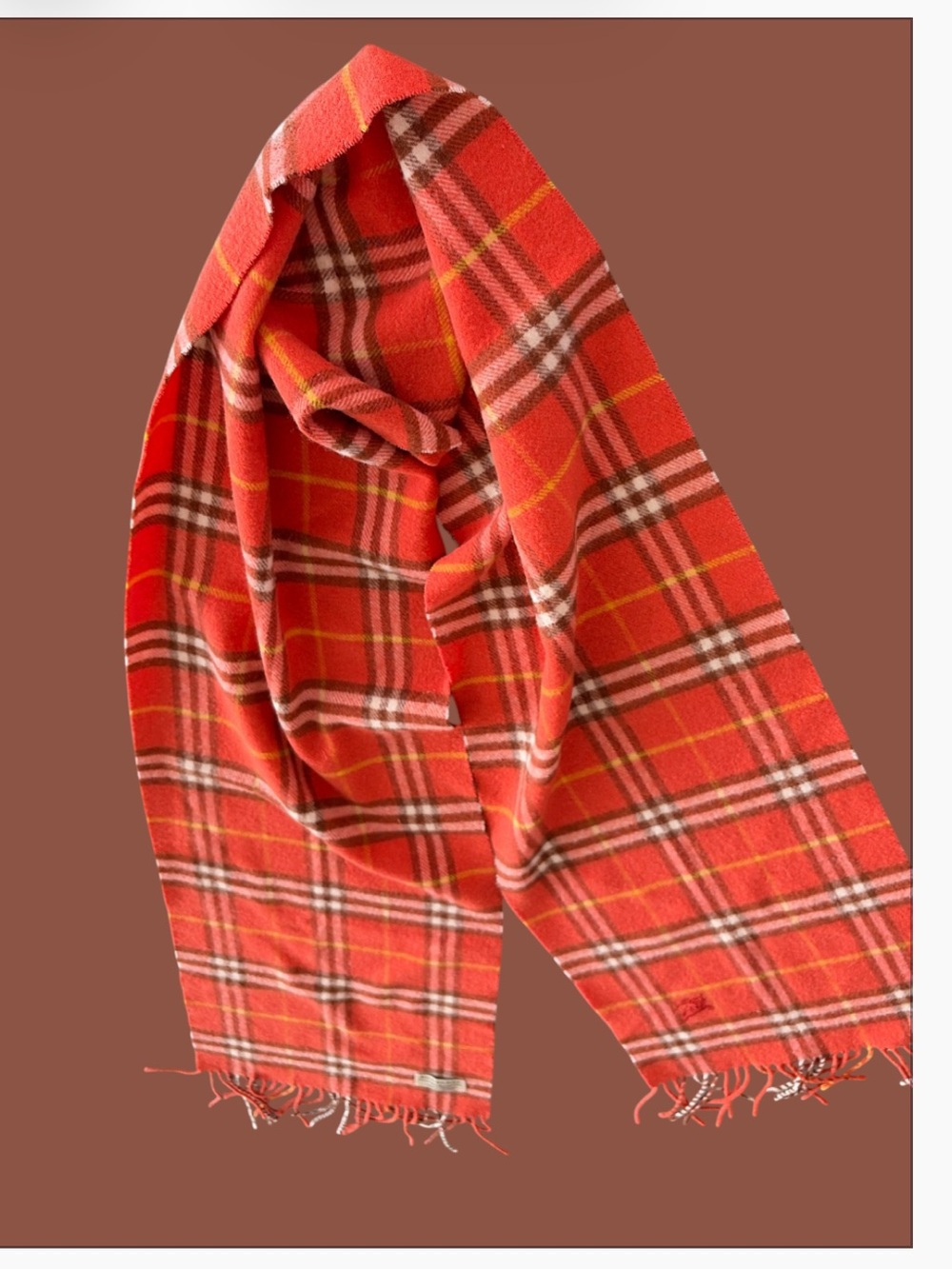 Burberry Red Plaid Cashmere-Blend Scarf